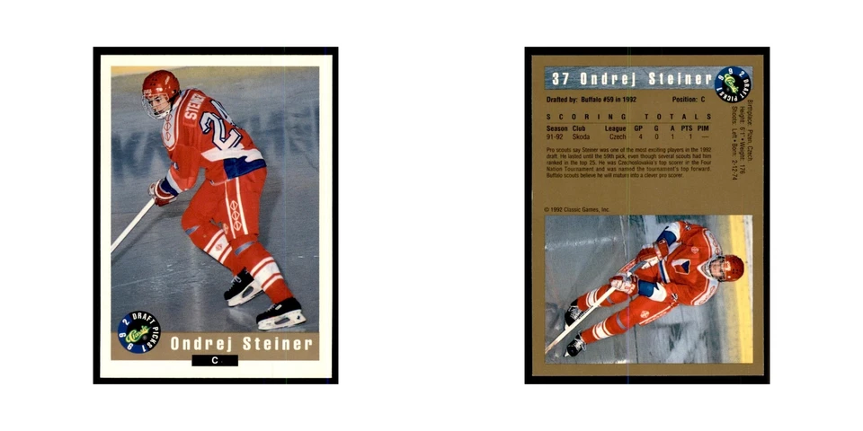 1992 Classic Draft Picks Ondrej Steiner Hockey Cards #37 - Image 3 of 3