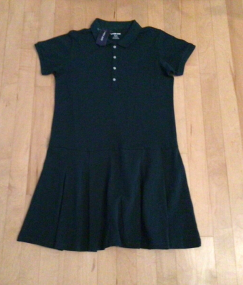 Lands' End Little Girls Short Sleeve Interlock Polo Dress - Evergreen - 12