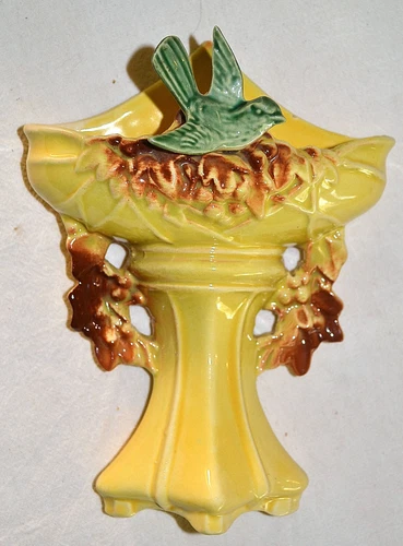 VINTAGE McCoy Wall Pocket Planter Vase 8" Bird Bath, Birdbath Pottery EXCELLENT!
