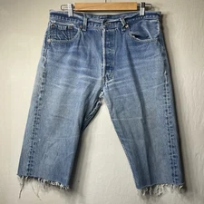 USA Made Levis 501xx Jean Shorts 35x34 Actual 33 Blue Damaged Cutoff VTG 90s