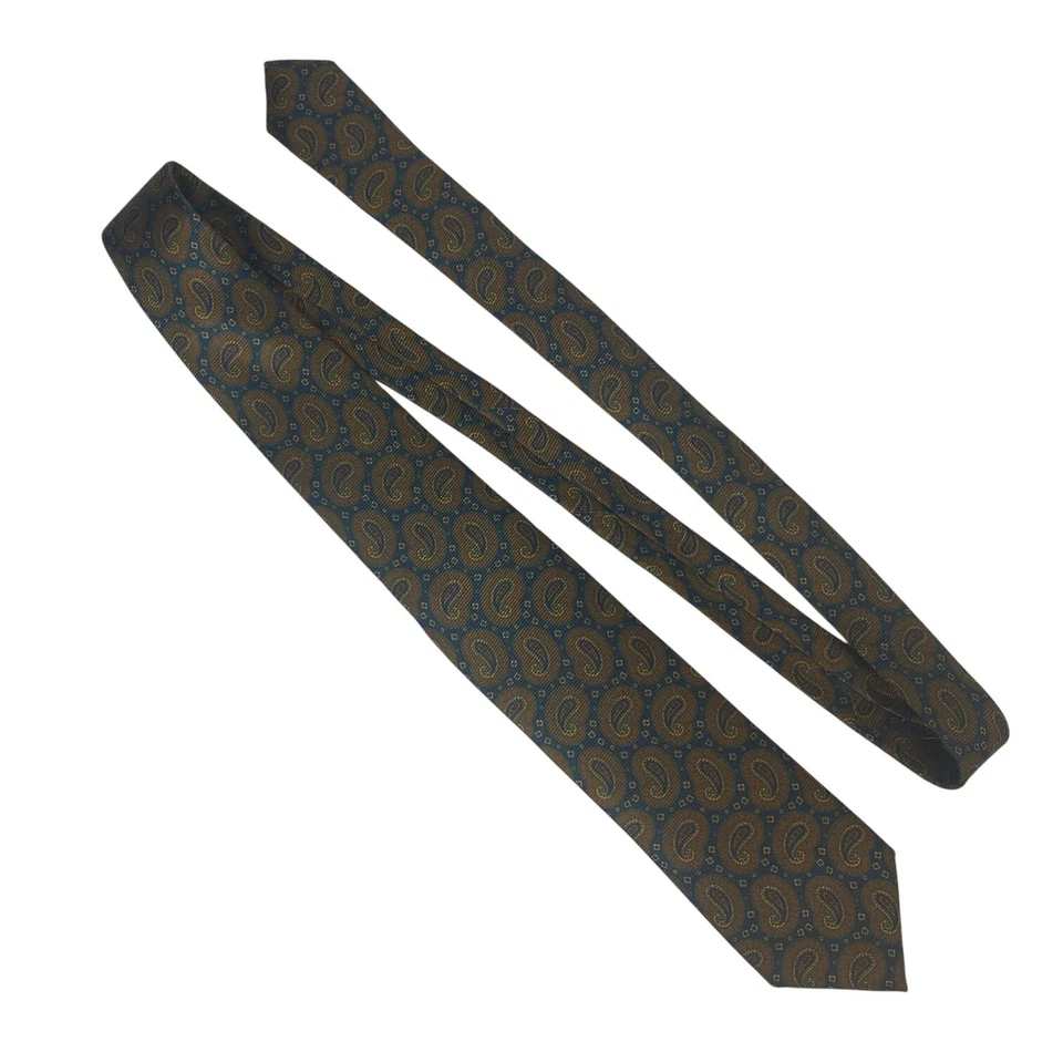 Corbata Isaia Napoli 7 pliegues | Marrón Azul Paisley | Larga | 100 % seda | Italia Foto 2 de 4