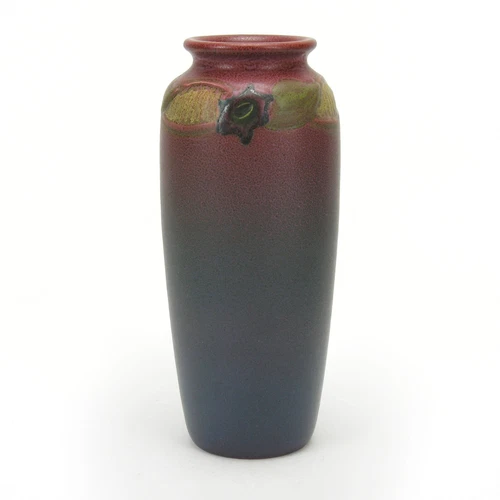 Rookwood Pottery CST 8 7/8" floral carved matte red blue arts & crafts