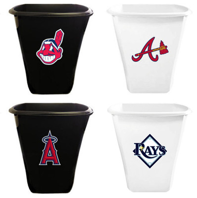 5.5 Gal Trash Can White or Black Plastic with MLB Baseball Team Logo Vinyl Decal