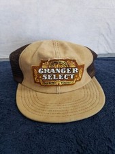 VINTAGE Granger Select Chewing Tobacco Hat Cap Brown Trucker Mesh Made in USA