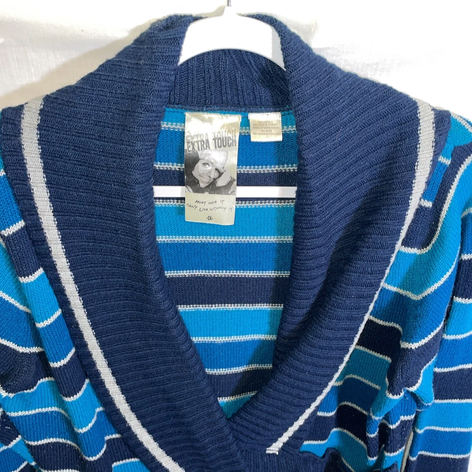Suéter Largo Extra Touch Talla 2X Azul Rayas Mujer Negocios Salir Fiesta Foto 3 de 4