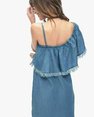 one shoulder chambray dress Cute Chambray Dress - Ruffled Mini Dress - One-Shoulder Dress