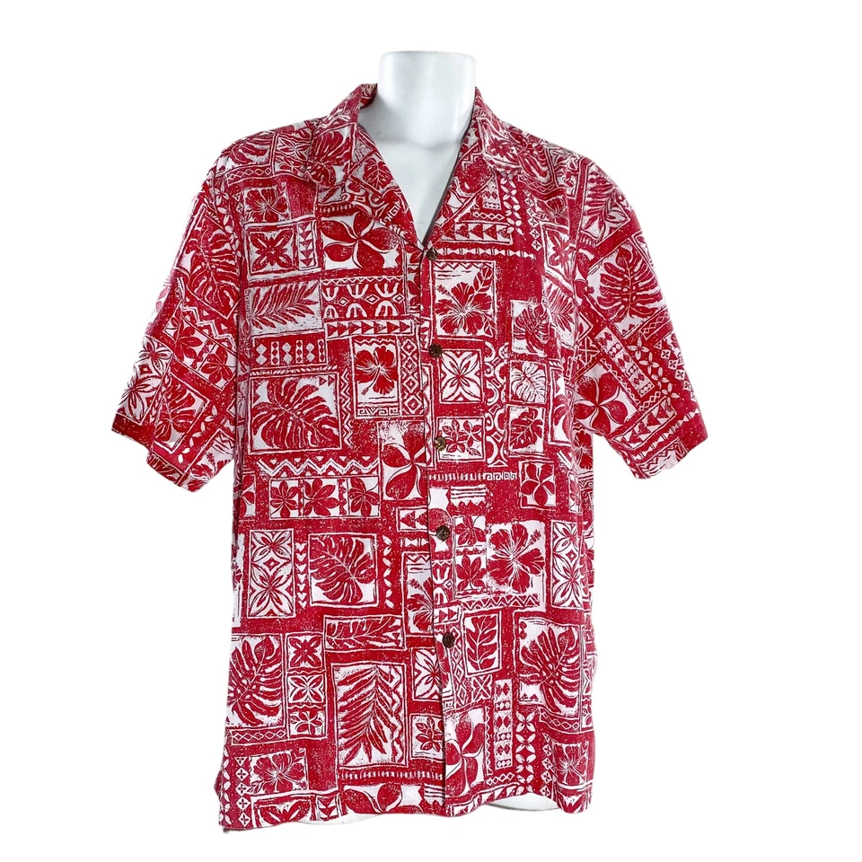 Camisa Hawaiana Royal Creations 3XL Estampado Reverso Rojo Blanco Floral Tribal Foto 2 de 4