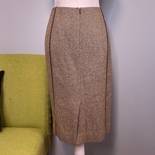 Gonna a matita dritta Carlisle marrone lana seta tweed 4 - Foto 5 di 5