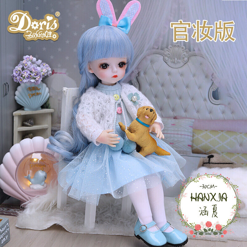 Full Set 30cm 1/6 Mini BJD Doll with Face Makeup Eyes Blue Wigs Dress Clothes Niska cena wysoka ocena