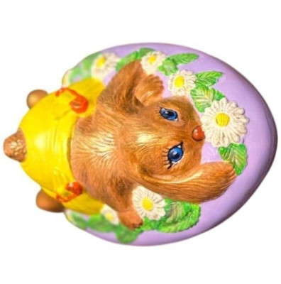 Retro  Easter Egg Candy Dish w/Lid Duncan Mold Bunny Daises lilac purple pottery