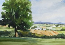 Original Watercolour, 'Green Landscape & Farmbuilding ', c1990's, Unknown Artist