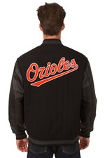 MLB Baltimore Orioles Wool Leather Reversible Jacket Embroidered Logos Black JHD