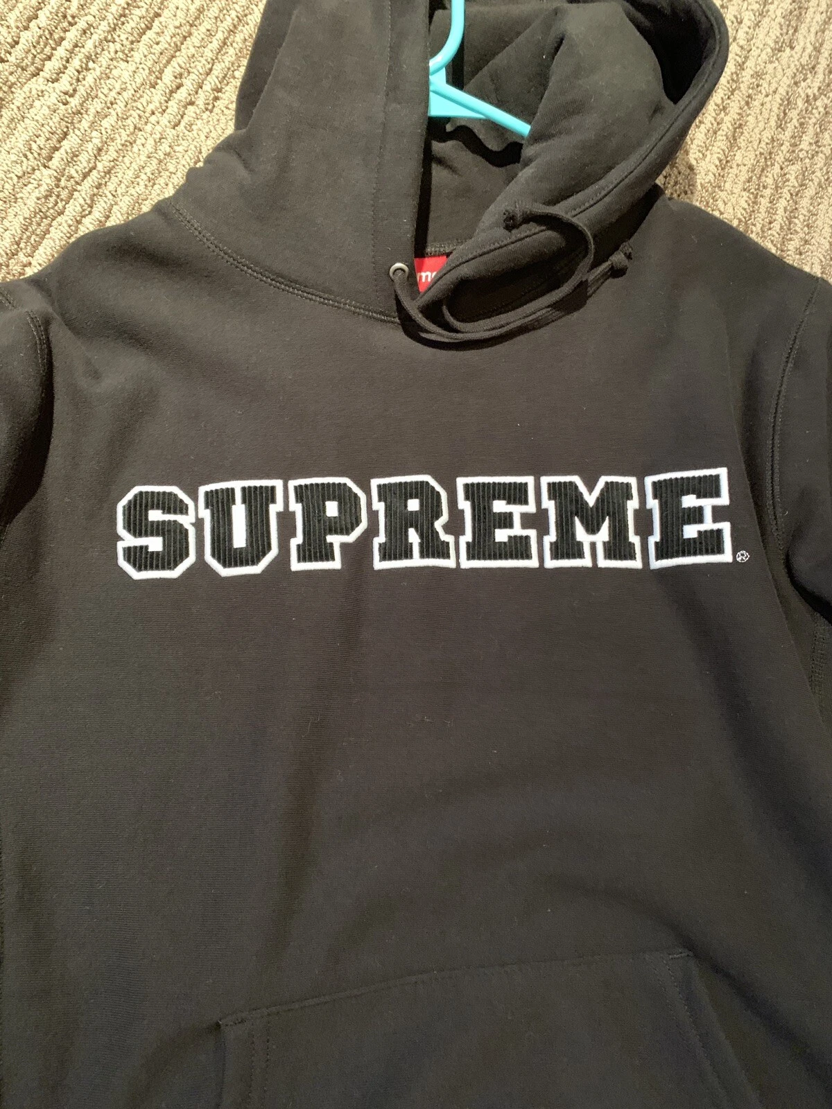 Sweat à capuche Supreme Cord Collegiate Box Logo S/S 18 Taille L Noir