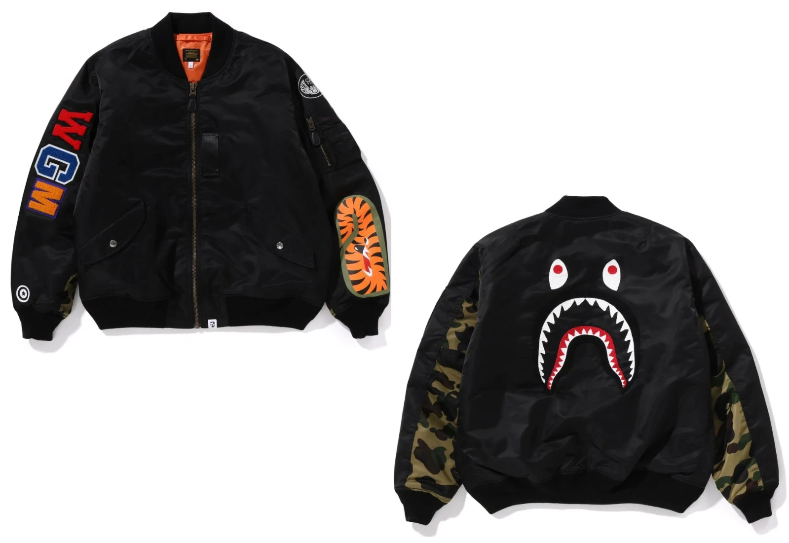 A BATHING APE (BAPE) A Bathing Ape BAPE "Shark MA 1" 1° nero mimetico 1K70 141 003 taglia S nuovo con etichetta
