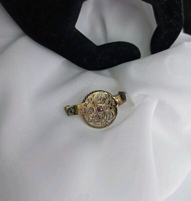 Victorian Verge Fusee Watch Part Filigree Pin Ruby & Emerald Paste Gems Brooch 