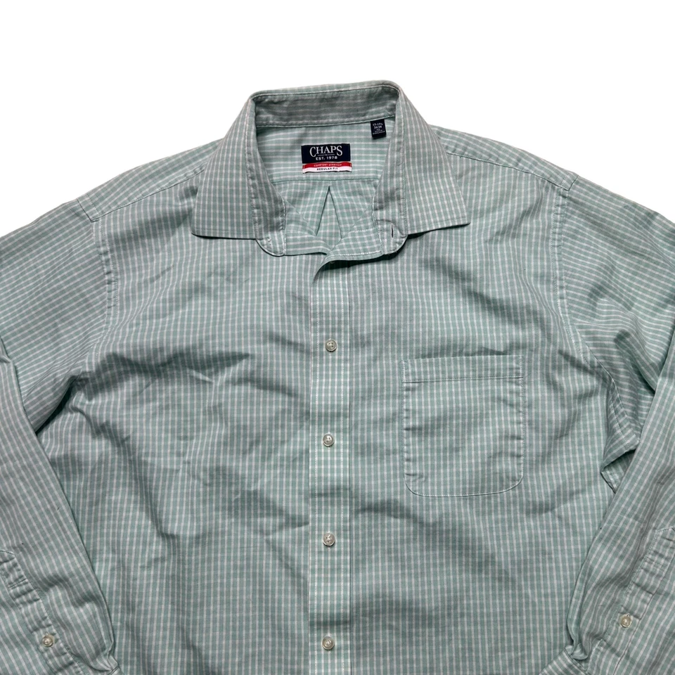 Ralph Lauren Chaps Shirt Mens Size XL Mint Green Gingham Regular Fit Long Sleeve - Image 2 of 4