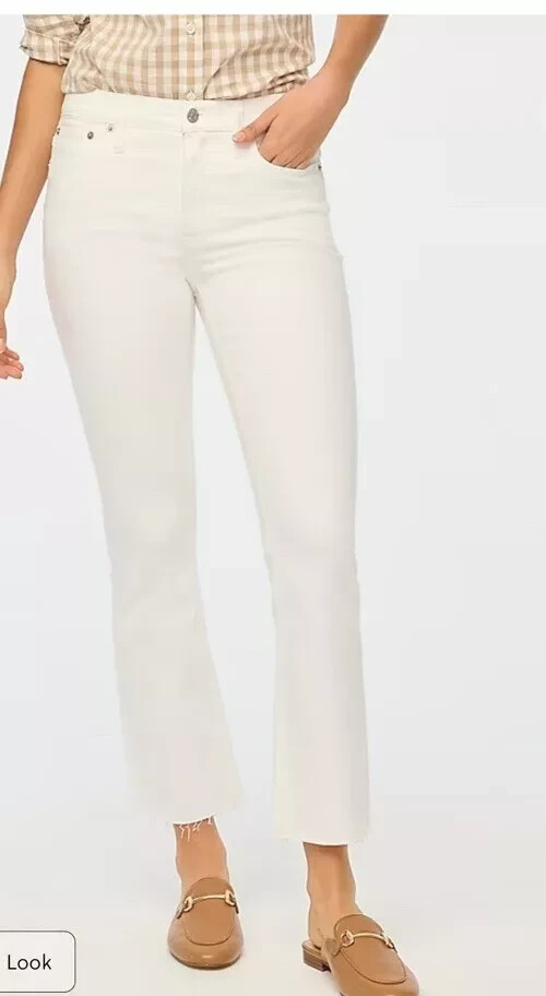 J.Crew Womens Mid-Rise Flare Crop White Denim Jean Raw Hem Sz 29 Closet Staple