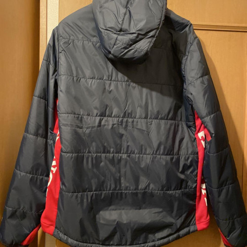 FOX RACING Hooded Full Zip Down Jacket Size: LG Navy/Red [EX