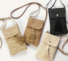 Straw Woven Crochet Like Crossbody Phone Bag Tassel SALE HELPS DOGS & CATS
