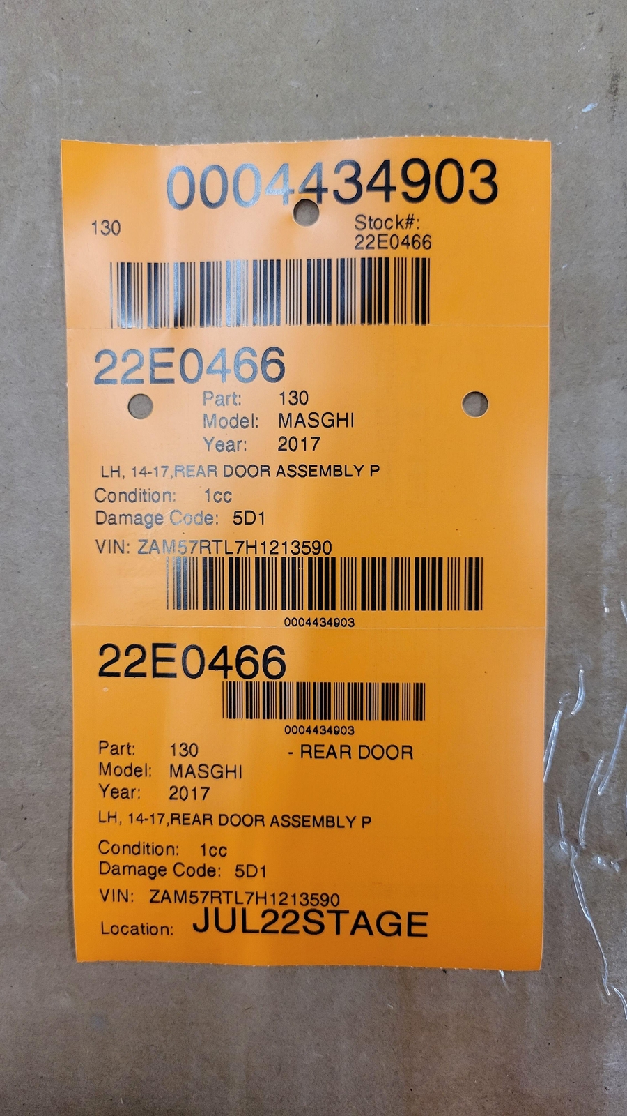 2014-2023 MASERATI GHIBLI LEFT REAR DOOR PAINT CODE BAM PEARL WHITE