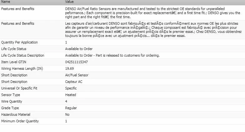 Датчик соотношения воздух/топливо Denso Upstream для 2006-2010 SUBARU FORESTER - Изображение 2 из 4