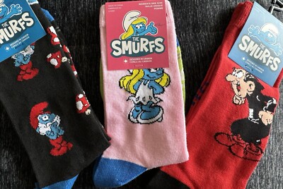 NWT- THE SMURFS CREW SOCKS 3 PAIR SIZE 6-12 Smurfette Gargamel Papa Smurf