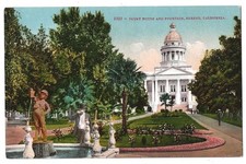 Fresno California c1908 Fresno County Court House, government building, fountain