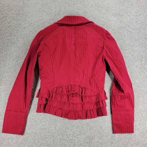 VTG 6 Degrees Y2K Cropped Jacket Juniors M Red Layered Ruffle Back Fitted Button - Picture 17 of 18