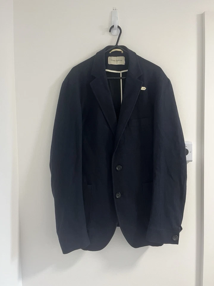 Oliver Spencer Jacket Mens 40 inch Navy Blue Wool Blend Button Up Formal Blazer - Image 3 of 4