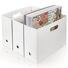 3 Pack White 12x12 Foldable Scrapbook Paper Storage Organizer, Plastic File