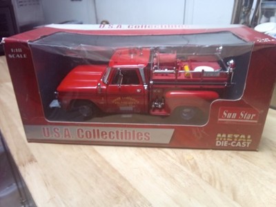 Sun Star 1:18 Chevrolet C-20 Fire Truck Red Metal Diecast USA Collectibles
