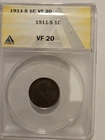 1911 S Wheat Penny Anacs Certified VF 20