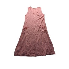 Dress Womens Large Pink Solid Sleeveless Round Neck Swing Midi Pockets Bow