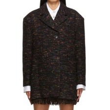 Ganni NWOT Rainbow Tweed Two Button Jacket Size S/M Wool Blend Peacoat Overcoat
