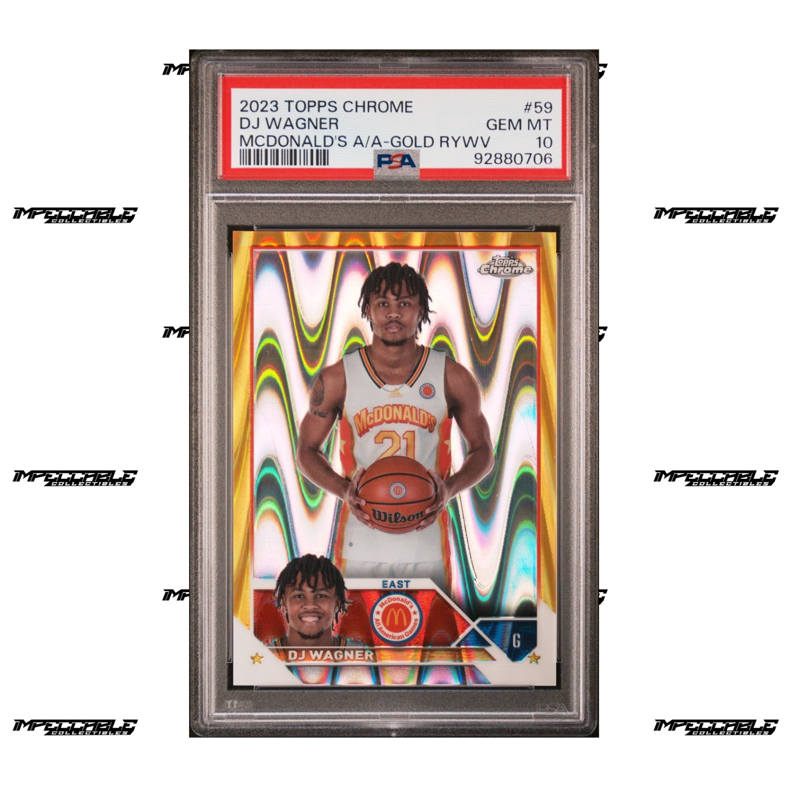 2023 Topps Chrome McDonald's A/A - Gold Raywave #59 DJ Wagner Rookie /50 PSA 10