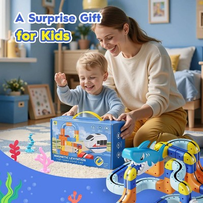 117PCS Shark Electric Train Set 3D Infinity Rail Magnetic STEM Toy Kids