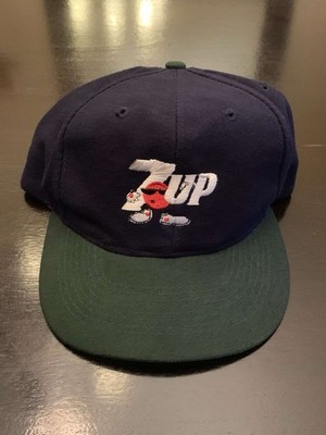 Vintage 7UP Cool Spot Hat Cap Snap Back Mens Two Tone Blue Green Embroidered 90s