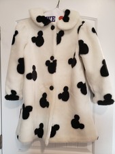 Vintage 90s Disney Faux Fur Coat Girls Coat Mickey Mouse Print Black and White