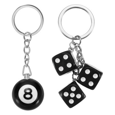 Für Lucky 8 Ball Schlüsselanhänger mit Würfel-Anhänger, Schwarz