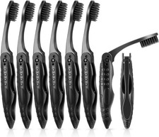 Boao 8 Packs Travel Toothbrushes Individually Wrapped Black Folding Toothbrush f