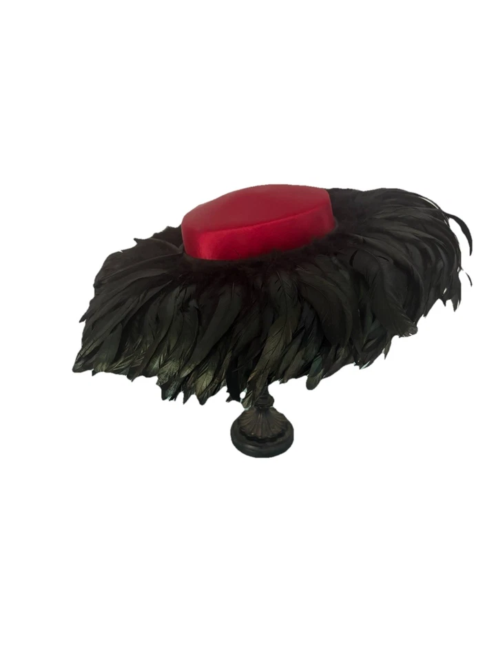 Vintage 1950s Black Feather Hat Flo Raye Event Hollywood Glam Cocktail Wedding - Image 3 of 4