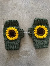 Sunflower Crochet Knit Fingerless Gloves