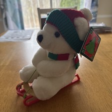 Vintage 1986 Dakin Zoomer Bear on Christmas Sleigh Plush Stuffed Animal Toy Doll