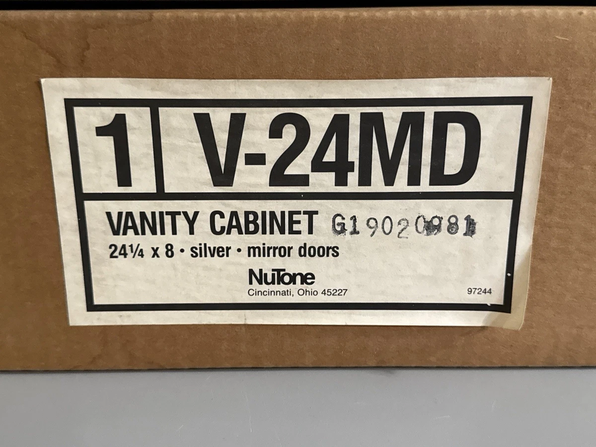 "Gabinete de tocador NuTone vintage 24"" plateado con puertas de espejo de vidrio - NUEVO