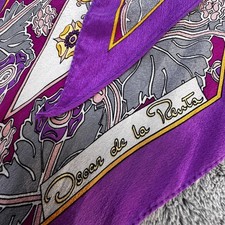 Oscar De La Renta Scarf Womens Purple Silk Floral Print Long Rectangle Japan