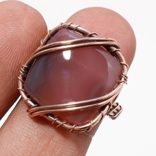 Red Geode Agate Gemstone Handmade Wire Wrap Copper Jewelry Ring 8.25" PG 458