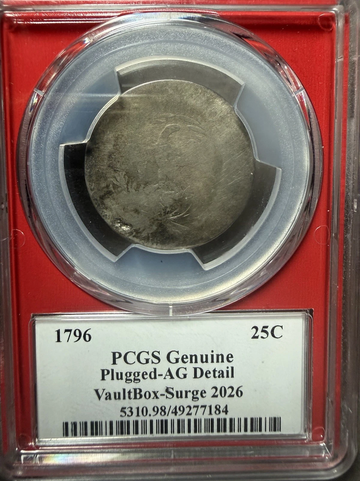 1796 Draped Bust Quarter 25C Silver Philadelphia PCGS Genuine Plugged AG Detail