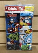 Marvel AVENGERS 5Pk Of Boys Briefs Underwear Sz 8, Hulk ,Captain America Comic