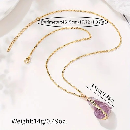 Natural Crystal Irregular Raw Crystal Electroplated Gilt Pendant Necklace - Picture 3 of 10