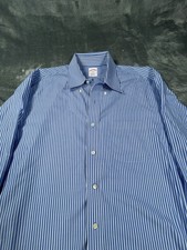 Brooks Brothers Mens Dress Shirt 17 34 Blue Striped Button Up Non Iron Classic